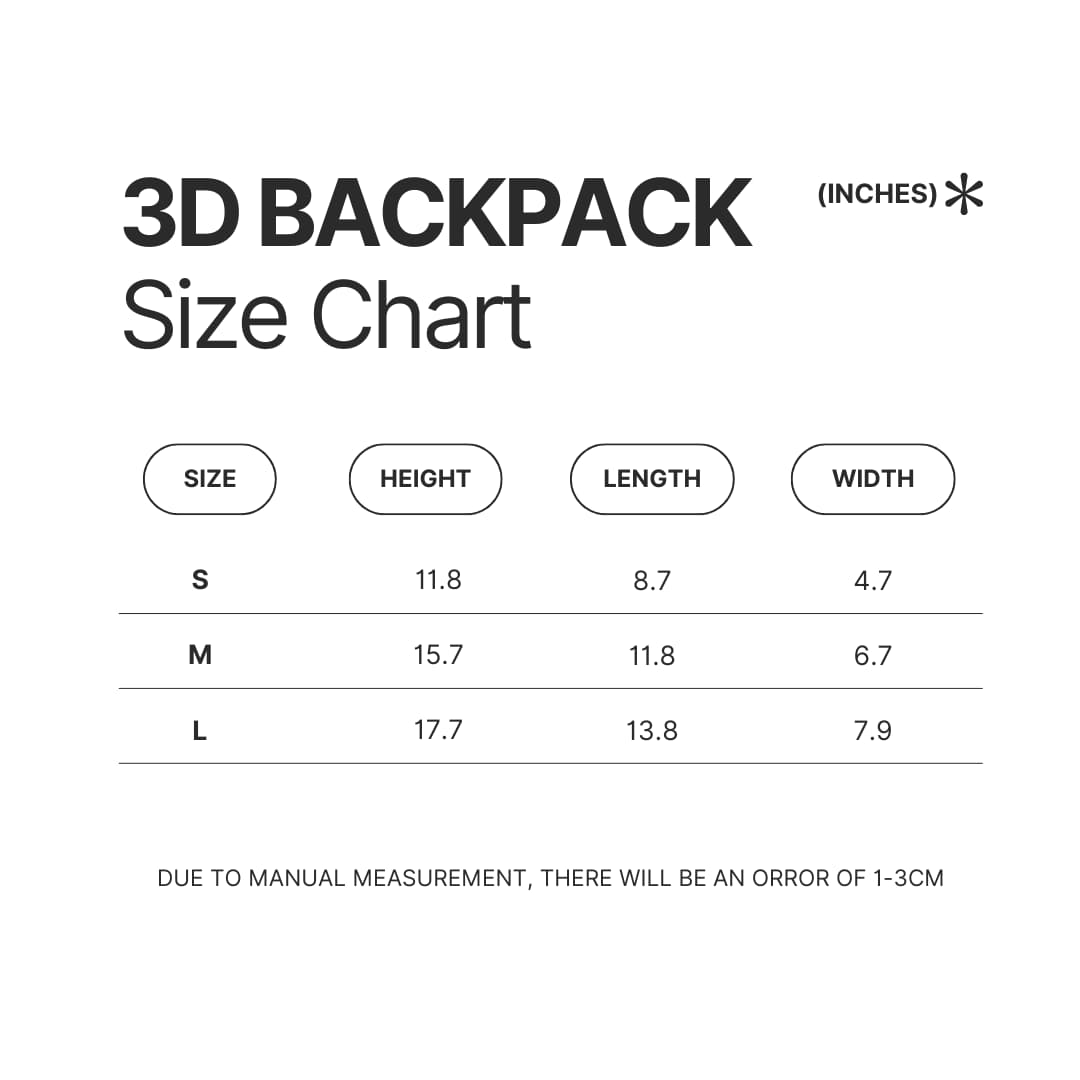 3D Backpack Size Chart - Throne of Glass Store