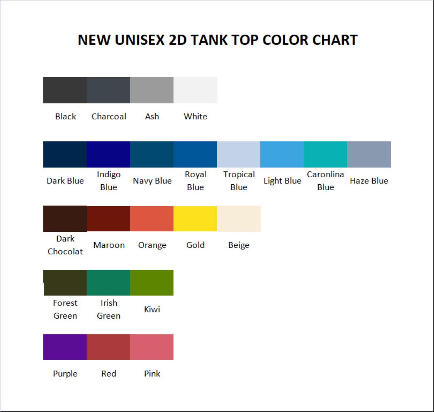 tank top color chart - Throne of Glass Store